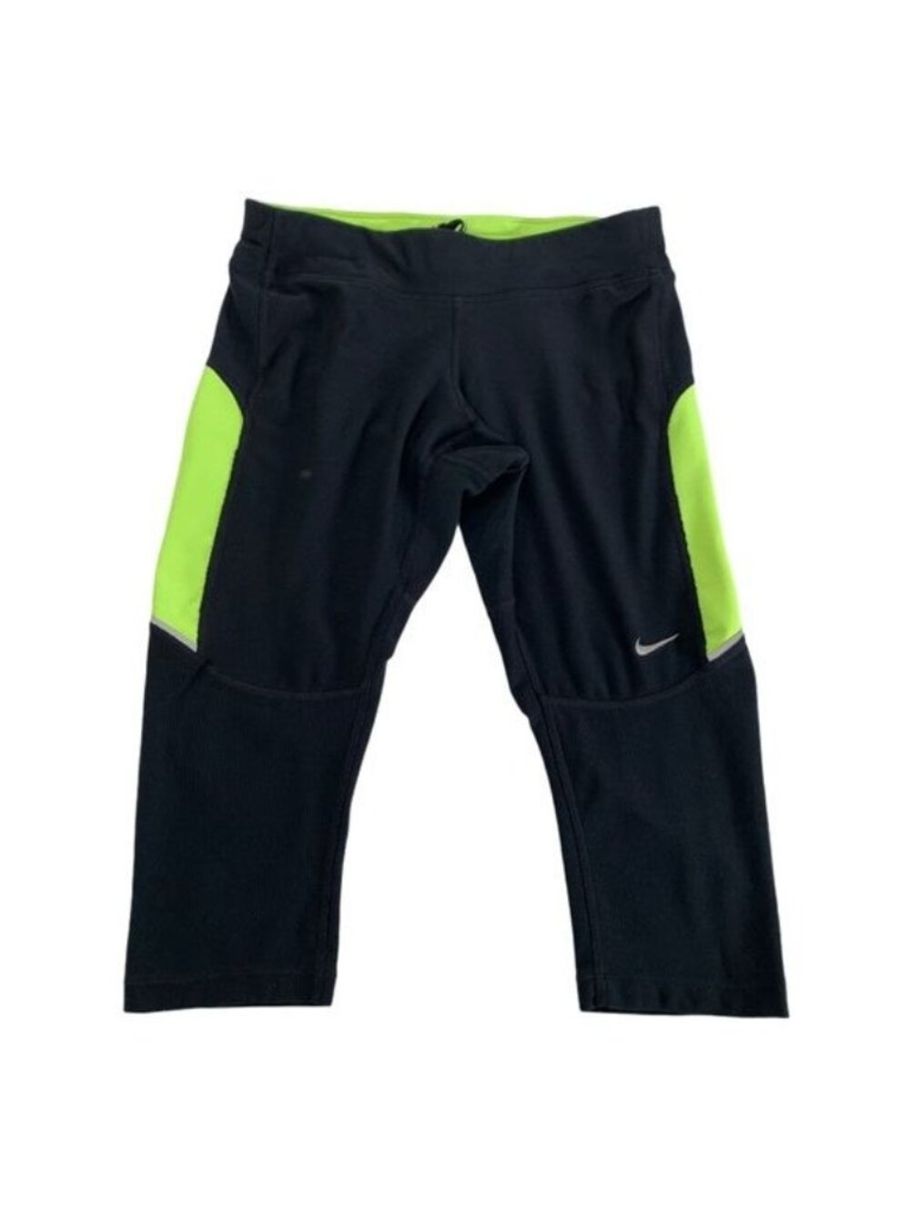 Nike Dri Fit Crop Leggings Womens XS Black Green Running Training